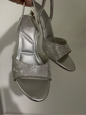 ALDO Silver Slingback Crystal Heels Size 5